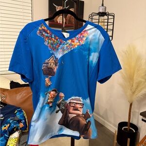 Blue Graphic Scrub Top with UP Animated Design